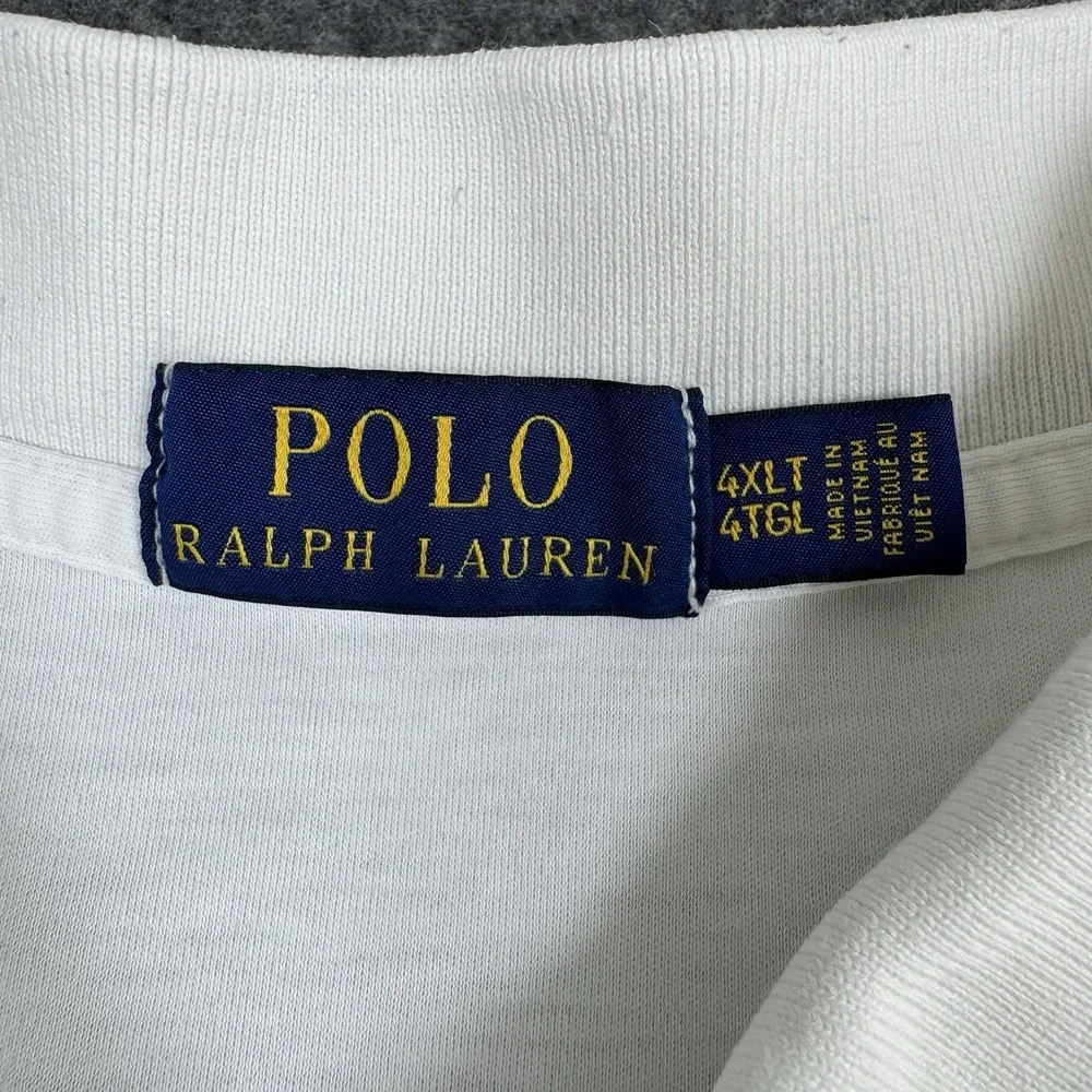 Polo Ralph Lauren Men's Polo Shirt 4XLT Big Tall White Navy Trim Pony